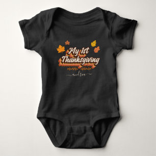 Retro Groovy Typography 1st Thanksgiving Girl Name Baby Bodysuit
