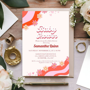 Retro Groovy Valentine Sweetheart Baby Shower  Inv Invitation