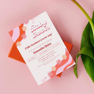 Retro Groovy Valentine Sweetheart Baby Shower Invitation