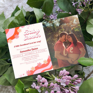 Retro Groovy Valentine Sweetheart Baby Shower Invitation