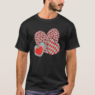 Retro Groovy Valentines Day Hearts Pink Leopard Wo T-Shirt