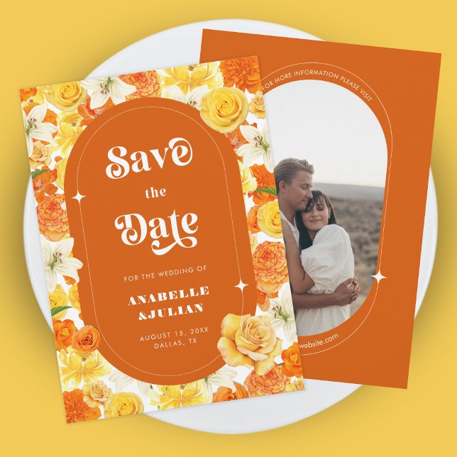 Retro Groovy Vibrant Colourful Floral Bloom Weddin Invitation (Creator Uploaded)