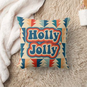 Retro Groovy Vintage Christmas Tree Holly Jolly  Throw Pillow