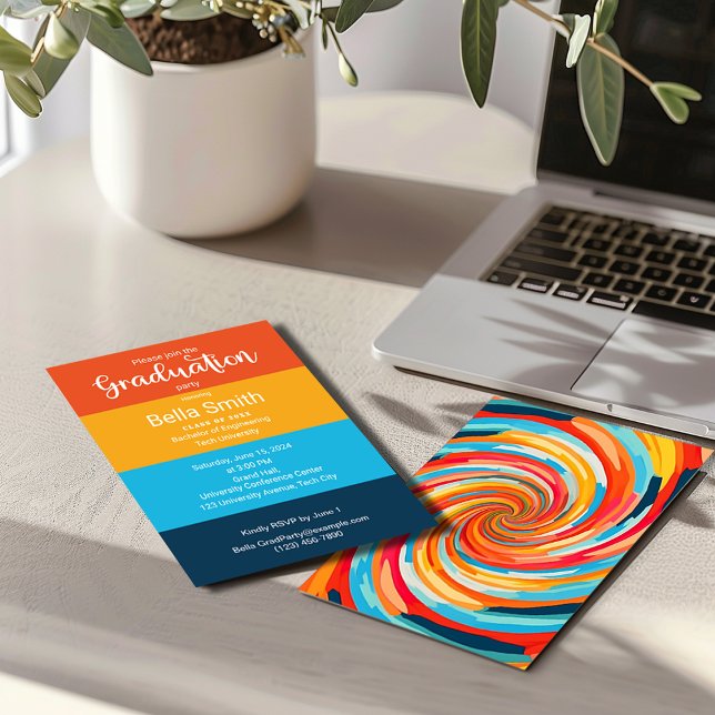 Retro Groovy Vortex Wavy Colourful Graduation  Invitation (Creator Uploaded)