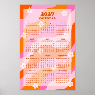 Retro Groovy Wave 70s Hippie Style 2027 Calendar Poster