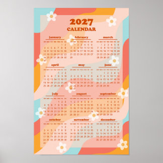 Retro Groovy Wave 70s Vintage Style 2027 Calendar Poster