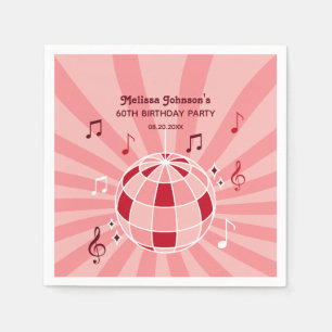 Retro Groovy Wave Disco Ball Musical Pink Birthday Napkin