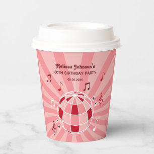 Retro Groovy Wave Disco Ball Musical Pink Birthday Paper Cups