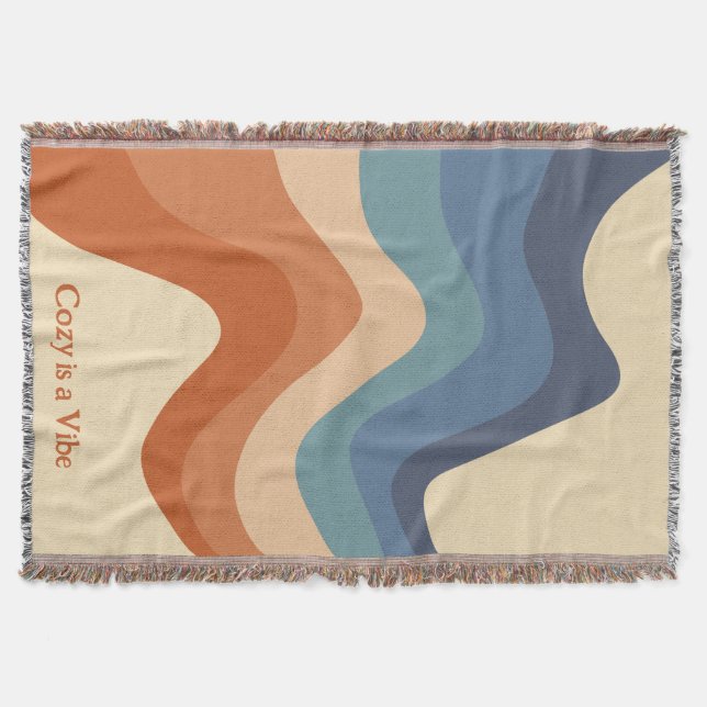 Retro Groovy Wave Pattern Cozy is a Vibe Throw Blanket (Front)