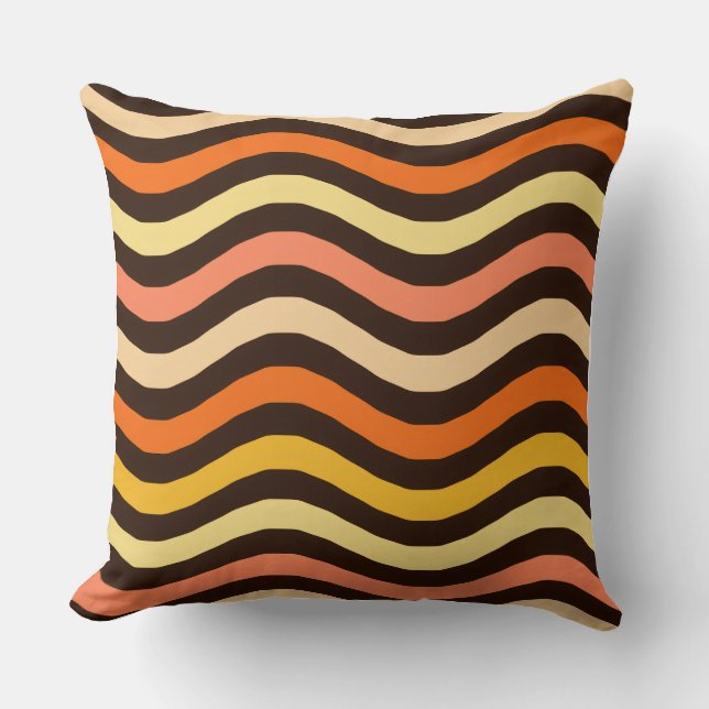 Retro Groovy Waves Seamless Pattern Throw Pillow (Front)