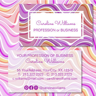 Retro Groovy Wavy Abstract Purple Pink White Business Card