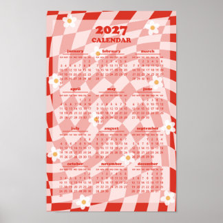 Retro Groovy Wavy Chequered Pattern 2027 Calendar Poster