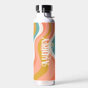 Retro Groovy Wavy Pattern Personalized Name Water Bottle