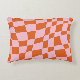 Retro Groovy Wavy Psychedelic Chequerboard Check Y Accent Pillow