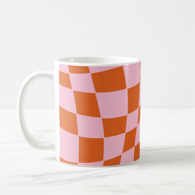 Retro Groovy Wavy Psychedelic Chequerboard Check Y Coffee Mug (Left)