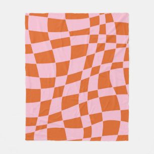 Retro Groovy Wavy Psychedelic Chequerboard Check Y Fleece Blanket