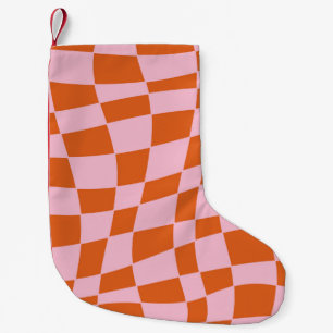 Retro Groovy Wavy Psychedelic Chequerboard Check Y Small Christmas Stocking