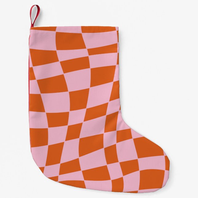 Retro Groovy Wavy Psychedelic Chequerboard Check Y Small Christmas Stocking (Front)