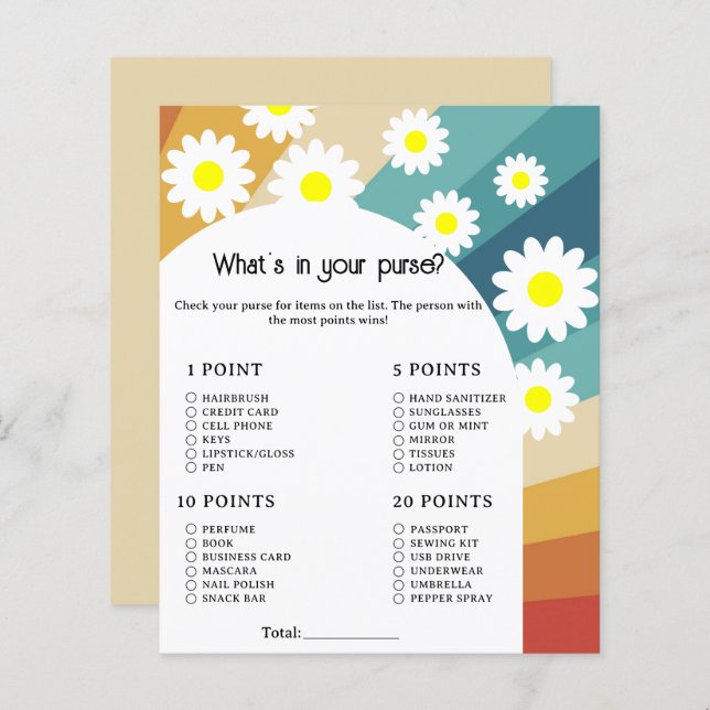 Retro Groovy - Whats in your purse game (Front/Back)