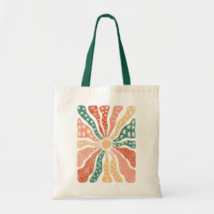 Retro Groovy Wildflower Sunburst Tote Bag