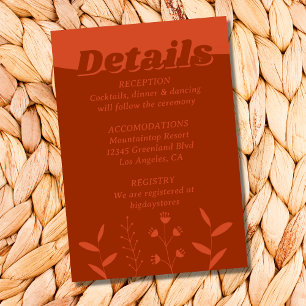 Retro Groovy Wildflower Terracotta Orange Wedding Enclosure Card