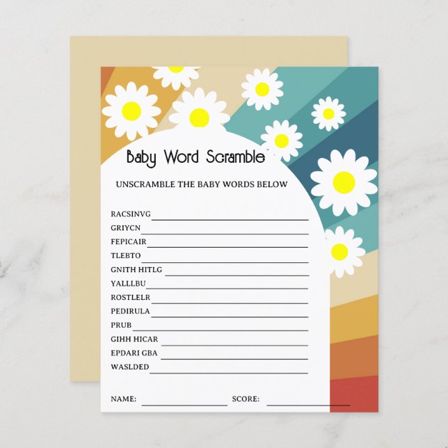 Retro Groovy - Word Scramble | Baby Shower Game (Front/Back)