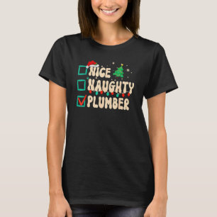 Retro Groovy Xmas Nice Naughty Plumber Christmas S T-Shirt