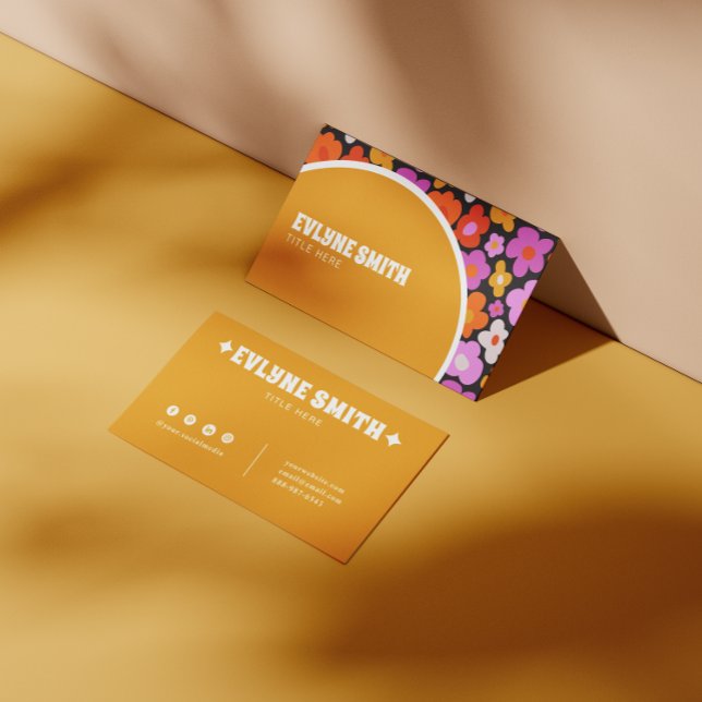 Retro Groovy Yellow Colourful Floral Boho Unique Business Card (Creator Uploaded)