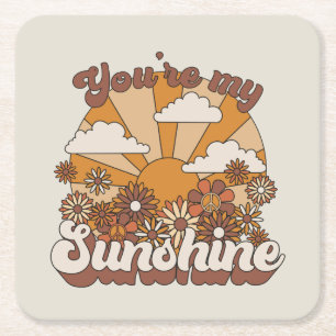 Retro Groovy You're my Sunshine Square Paper Coaster