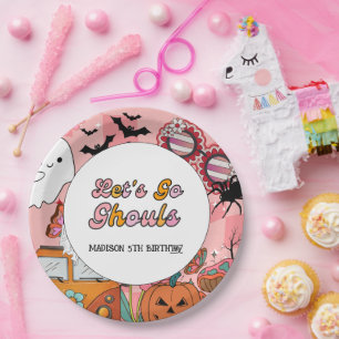 Retro Grooy Let's go ghoul Halloween Birthday Paper Plate