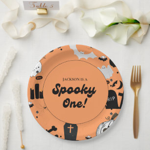  Retro Grooy Spooky One Halloween First Birthday Paper Plate