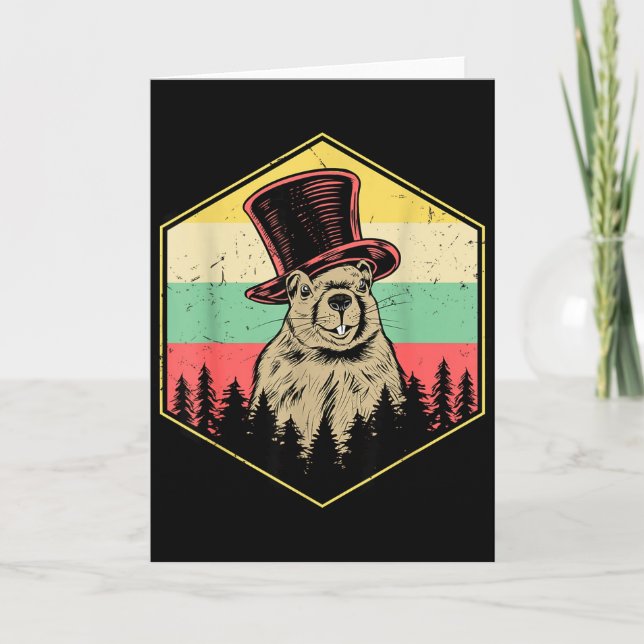 Retro Groundhog Day Cute Woodchuck Groundhog Gift  Card (Front)
