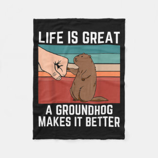 Retro Groundhog Life Is Great A Groundhog Makes It Fleece Blanket