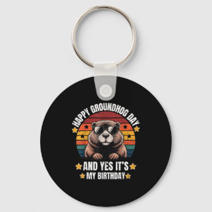 Retro Groundhog Sungles Birthday Happy Groundhog D Keychain