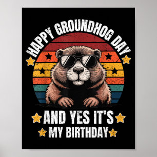 Retro Groundhog Sungles Birthday Happy Groundhog D Poster