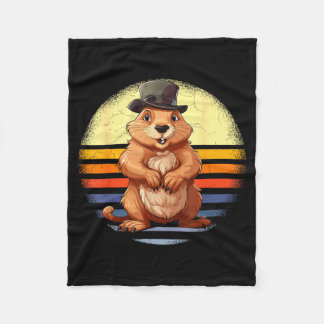 Retro Groundhog Woodchuck Animal Lover Funny Groun Fleece Blanket
