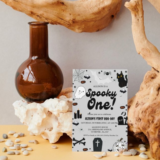 Retro Grovy Halloween Spooky One 1st Birthday Invitation (Creator Uploaded)