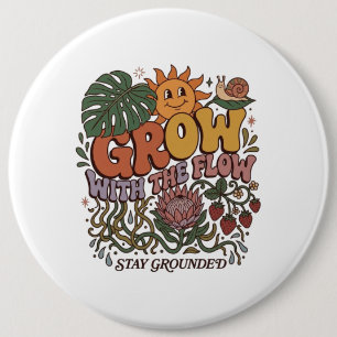 Retro Grow With The Flow   Vintage 90s Button