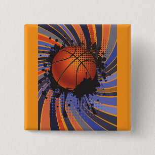 Retro Grunge Basketball Abstract Urban Sports 2 Inch Square Button