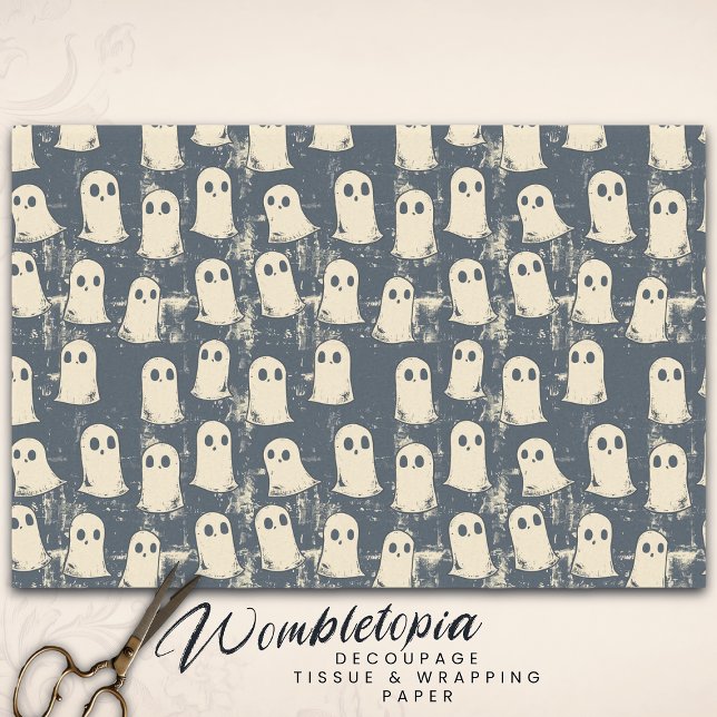 Retro Grunge Ghosts Halloween Pattern Tissue Paper (Creator Uploaded)