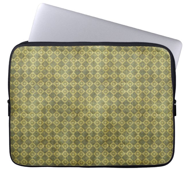 Retro Grunge Green Diamond Pattern Laptop Sleeve (Front)