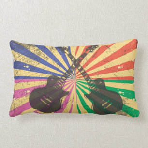 Retro Grunge Guitars on starburst background Lumbar Pillow