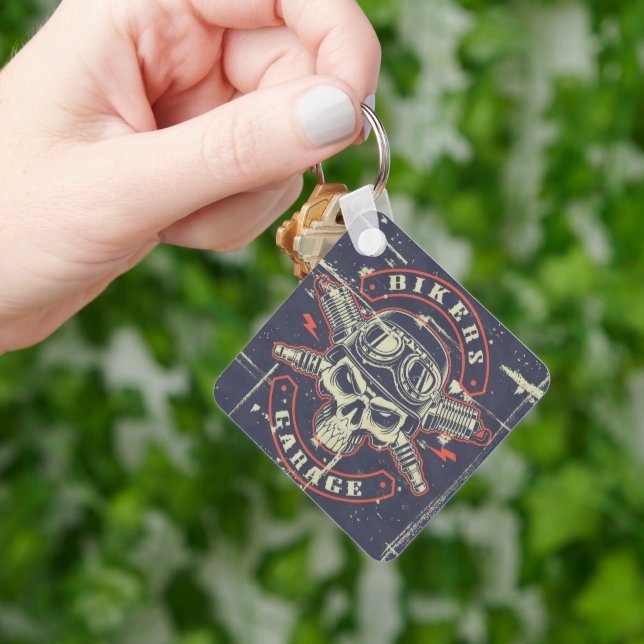 Retro Grunge Motorcycle Keychain (Hand)