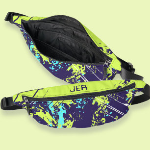 Retro Grunge Paint Splash Monogrammed Blue Cool   Fanny Pack