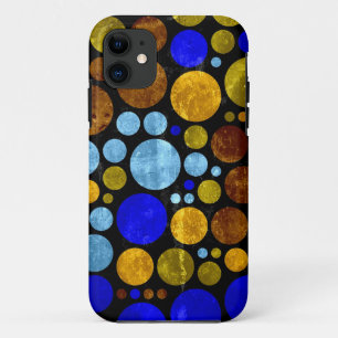 Retro Grunge Polka Dots   Yellow Blue Aqua iPhone 11 Case