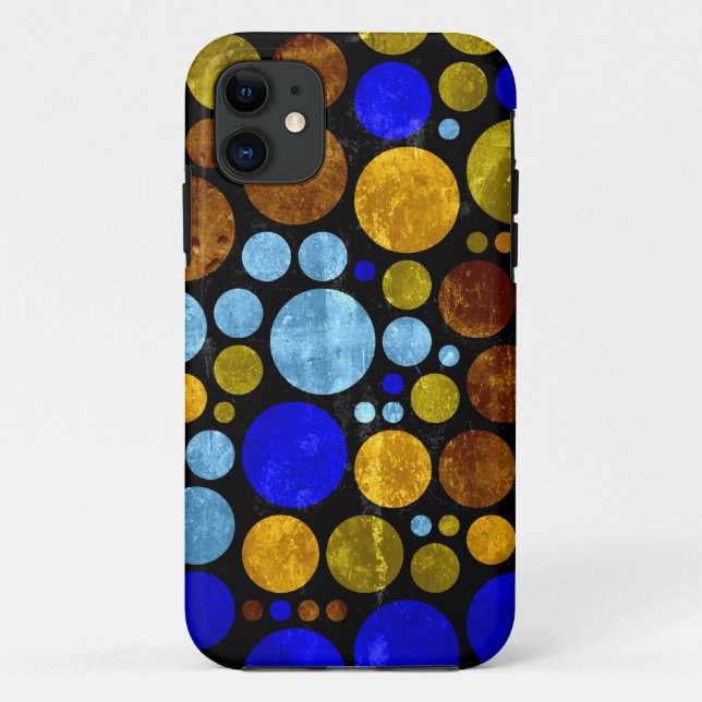 Retro Grunge Polka Dots | Yellow Blue Aqua Case-Mate iPhone Case (Back)