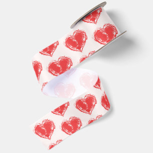 Retro Grunge Scribble Heart Vintage Aesthetic Satin Ribbon