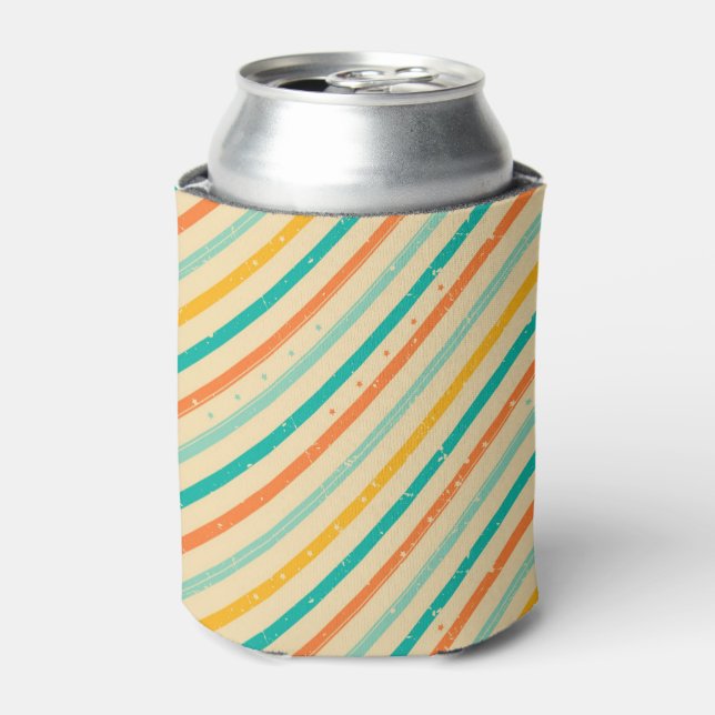 Retro grunge striped pattern can cooler (Can Front)