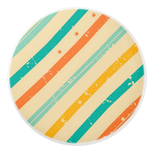 Retro grunge striped pattern ceramic knob (Front)
