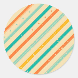 Retro grunge striped pattern classic round sticker
